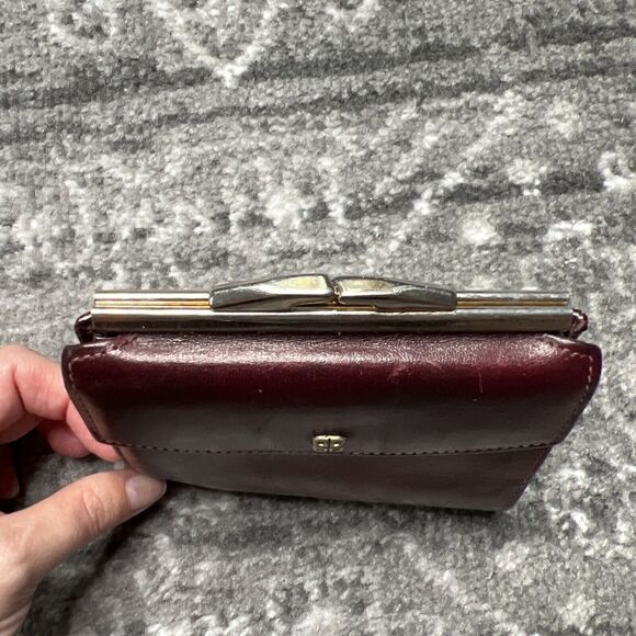 Bosca Vintage Kiss Lock Wallet Card Holder Mahogany Leather 4.5" x 4" USA - Picture 2 of 10